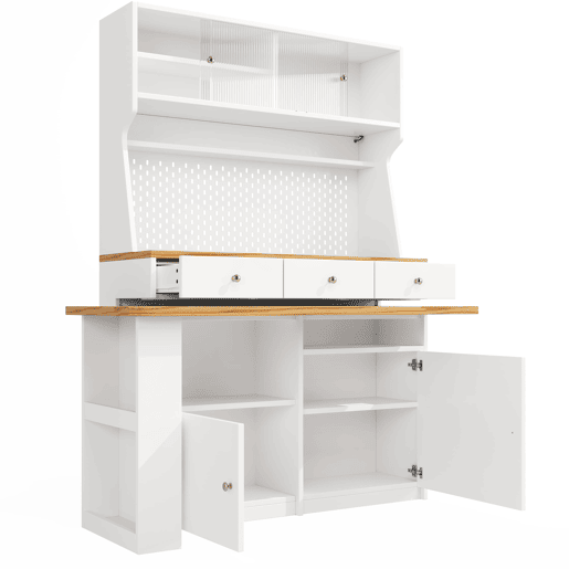 Aparador 137x45x178 cm - Aparador alto, armário de arrumação com 2 portas e 3 gavetas - Branco Aparador 137x45x178 cm - Aparador alto, armário de arrumação com 2 portas e 3 gavetas - Branco