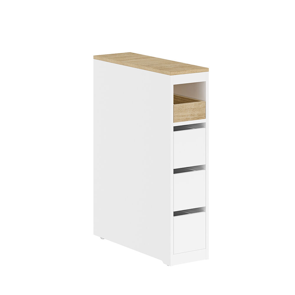 Sobuy | mueble auxiliar de baño blanco con 4 ruedas | mueble estrecho para baño con 3 cajones | mueble de baño con un estante | 20.0x60.0x82.5 cm | capacidad de carga 40 kg | bzr54-k-w