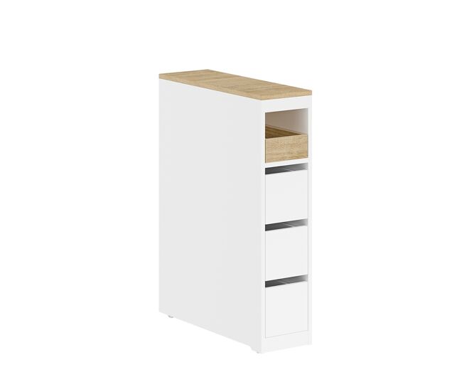 Sobuy | mueble auxiliar de baño blanco con 4 ruedas | mueble estrecho para baño con 3 cajones | mueble de baño con un estante | 20.0x60.0x82.5 cm | capacidad de carga 40 kg | bzr54-k-w