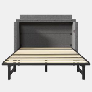 Cama armário 140x200 cm - Com gaveta, com ligações USB e tipo C, cinzento