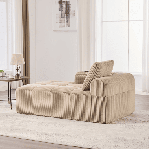 Poltrona reclinável Corduroy 1 lugar - Com almofadas, arrumação lateral, porta-copos - Cáqui