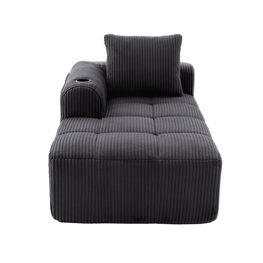 Poltrona de descanso em veludo cotelê - Sem montagem, com almofadas, bolsa lateral e porta-copos - Cinza