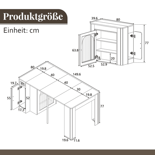Ilha de cozinha com rodas, mesa de jantar extensível com tampo removível - Carrinho móvel com tomadas - Branco e Preto