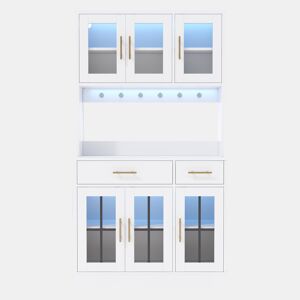 Aparador 180x100 - 6 portas, 2 gavetas, LED, tomada, prateleiras ajustáveis, estilo rústico - Branco