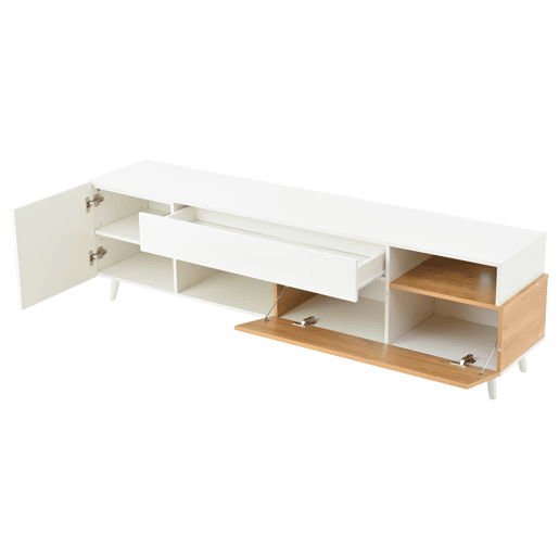 Móvel de TV baixo 180x38x50 cm - 1 porta, 1 gaveta, 7 compartimentos, acabamento alto brilho