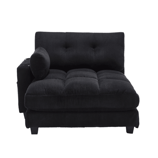 Poltrona de palma de 1 lugar - almofadas macias, apoios de braços com almofadas, encosto ajustável, bolsos laterais - Preto