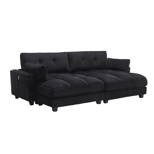 Poltrona de palma de 1 lugar - almofadas macias, apoios de braços com almofadas, encosto ajustável, bolsos laterais - Preto