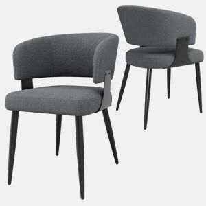 Cadeira de jantar 2 peças - Ergonómica, leve, com encosto curvo - Cinza