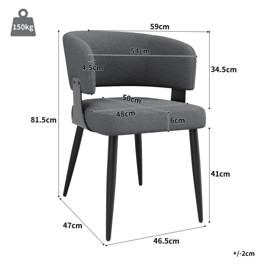 Cadeira de jantar 2 peças - Ergonómica, leve, com encosto curvo - Cinza Cadeira de jantar 2 peças - Ergonómica, leve, com encosto curvo - Cinza