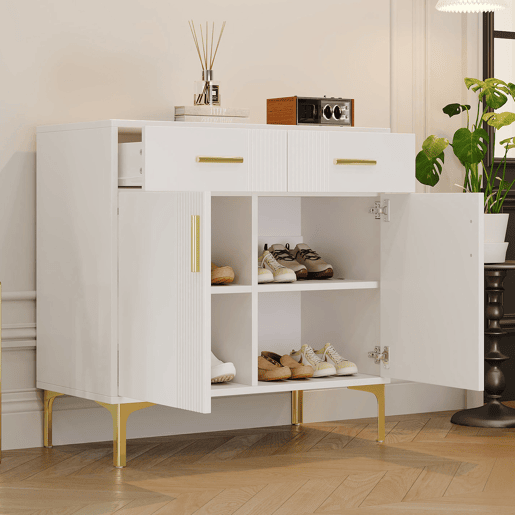 Aparador moderno 80x35x79,5 cm - com 2 portas, 2 gavetas, puxadores e pés metálicos