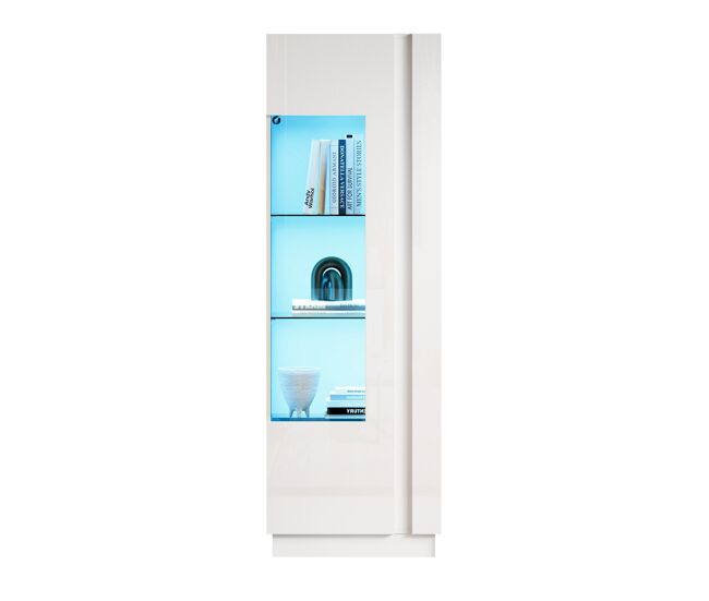 Vitrina 60x40x180 cm - puerta acrílica, led, 3 estantes de vidrio, alto brillo - blanco