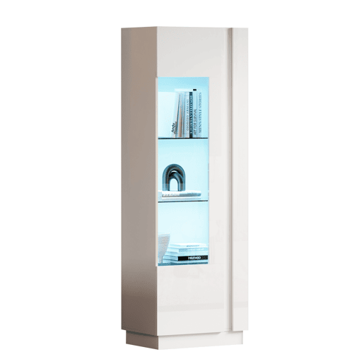 Vitrine 60x40x180 cm - Porta acrílica, LED, 3 prateleiras de vidro, alto brilho - Branco