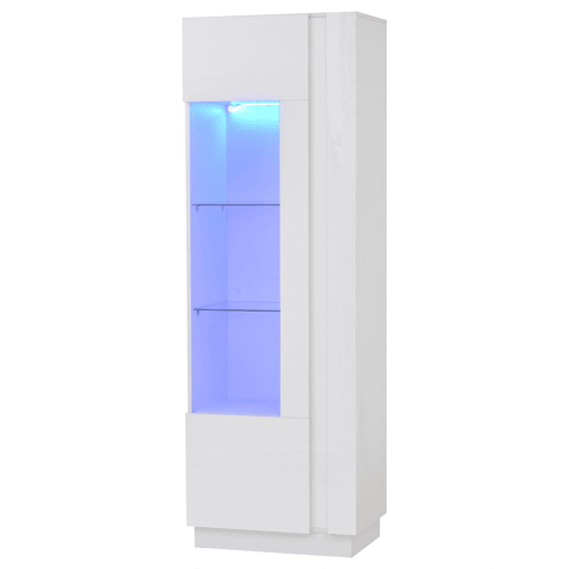 Vitrine 60x40x180 cm - Porta acrílica, LED, 3 prateleiras de vidro, alto brilho - Branco