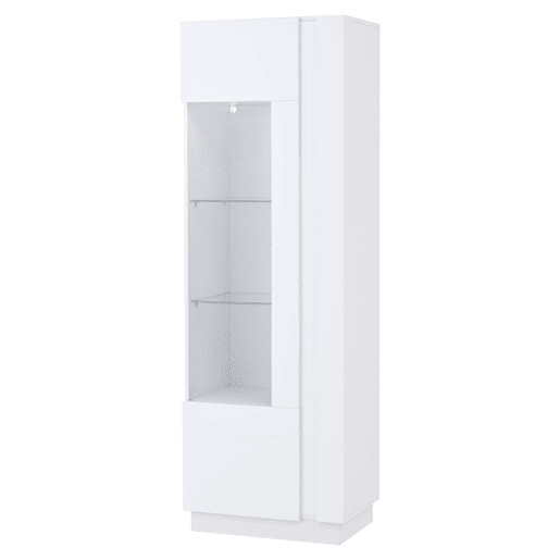 Vitrine 60x40x180 cm - Porta acrílica, LED, 3 prateleiras de vidro, alto brilho - Branco
