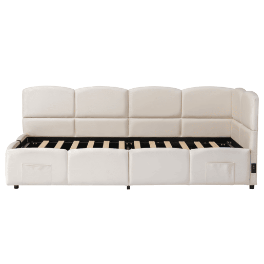 Cama estofada 90x200 cm - Cama infantil, cama individual, cama com arrumação, sofá-cama, bege