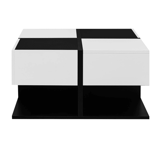 Mesa de centro quadrada 70x70x35,5 cm - 2 gavetas, com arrumação, design elegante - Preto e Branco