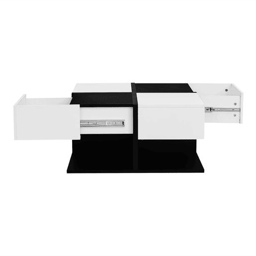 Mesa de centro quadrada 70x70x35,5 cm - 2 gavetas, com arrumação, design elegante - Preto e Branco