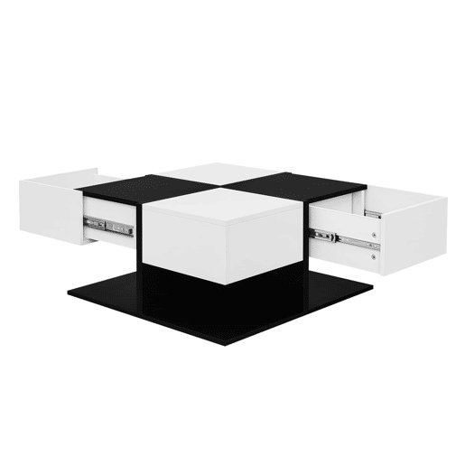 Mesa de centro quadrada 70x70x35,5 cm - 2 gavetas, com arrumação, design elegante - Preto e Branco