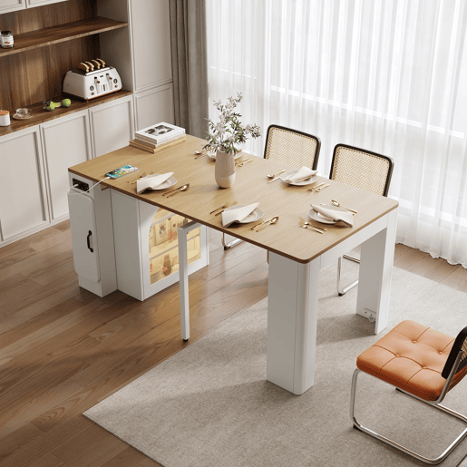 Ilha de cozinha com rodas - Mesa extensível com tampo removível - Carrinho móvel com tomadas - Branco