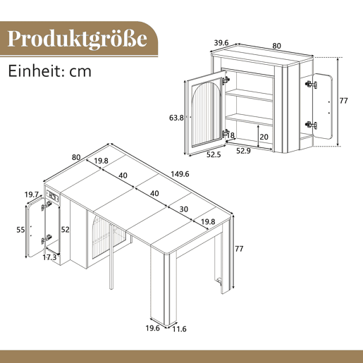 Ilha de cozinha com rodas - Mesa extensível com tampo removível - Carrinho móvel com tomadas - Branco