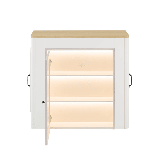 Ilha de cozinha com rodas - Mesa extensível com tampo removível - Carrinho móvel com tomadas - Branco