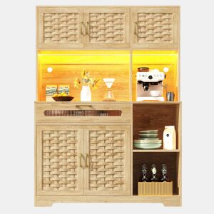 Aparador 120x40x180 cm - Com portas em MDF tecido, com iluminação LED - Natural