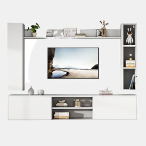 Conjunto de móveis para TV 180x35x33,5 cm - 4 prateleiras, com vitrines, suporta TVs de até 80 - Branco