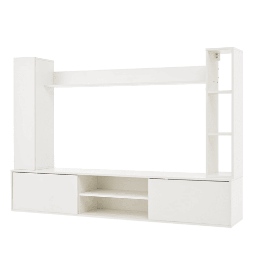 Conjunto de móveis para TV 180x35x33,5 cm - 4 prateleiras, com vitrines, suporta TVs de até 80 - Branco