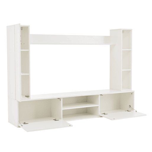Conjunto de móveis para TV 180x35x33,5 cm - 4 prateleiras, com vitrines, suporta TVs de até 80 - Branco