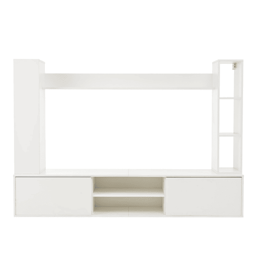 Conjunto de móveis para TV 180x35x33,5 cm - 4 prateleiras, com vitrines, suporta TVs de até 80 - Branco