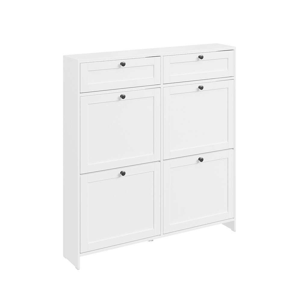 Sobuy fsr208-w, zapatero ahorrador de espacio, zapatero de madera blanco, armario de entrada con 4 puertas abatibles y 2 cajones, 12 pares de zapatos, con protector antivuelco, 100x19x107cm