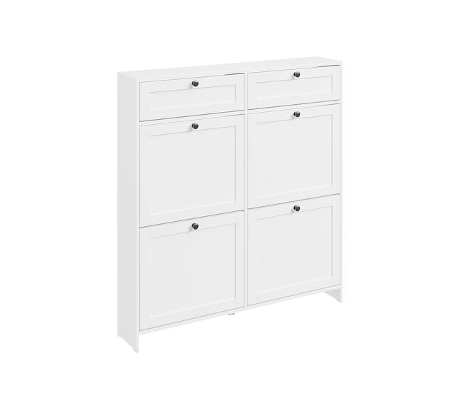 Sobuy fsr208-w, zapatero ahorrador de espacio, zapatero de madera blanco, armario de entrada con 4 puertas abatibles y 2 cajones, 12 pares de zapatos, con protector antivuelco, 100x19x107cm