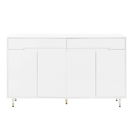Sapateira moderna - 2 portas e 2 gavetas com prateleiras ajustáveis, pés dourados, capacidade para 18-24 pares - cor dourada e branca Sapateira moderna - 2 portas e 2 gavetas com prateleiras ajustáveis, pés dourados, capacidade para 18-24 pares - cor dourada e branca