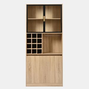 Armário de casa de banho 180 cm - Vitrina com portas de vidro e iluminação - Cor natural