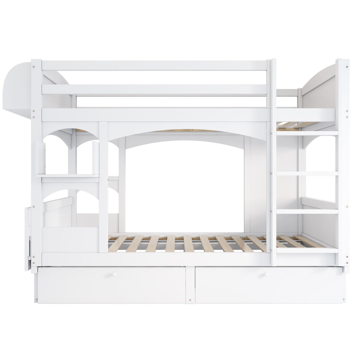 cama litera infantil 90x200 - multifuncional con escritorio plegable estante escalera y 2 cajones - blanca