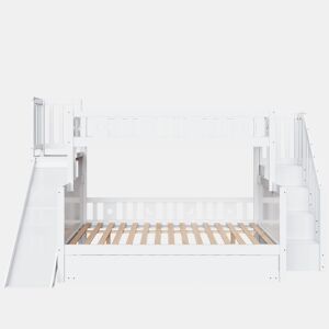 Cama infantil 90x200140x200 - Beliche em madeira maciça com escorregador, prateleira, cama com rodízios e estrado - Branco