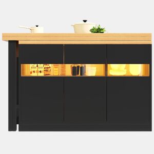 Mesa de bar extensível 120-180 cm - Com LED, rotação de 360°, com arrumação - Preto, Natural