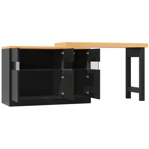 Mesa de bar extensível 120-180 cm - Com LED, rotação de 360°, com arrumação - Preto, Natural