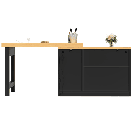 Mesa de bar extensível 120-180 cm - Com LED, rotação de 360°, com arrumação - Preto, Natural