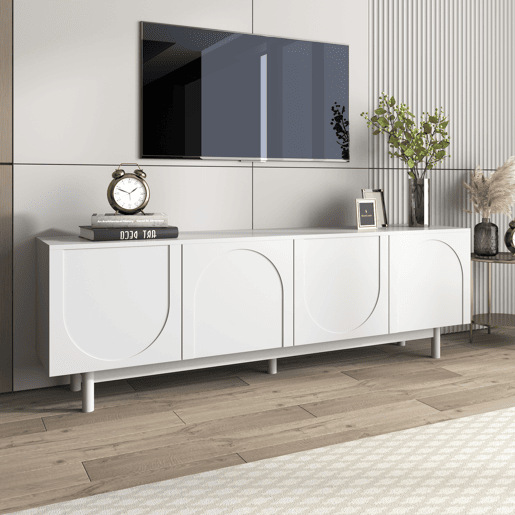 Móvel de TV 175x38x56 cm - prateleiras ajustáveis, estilo luxuoso - branco