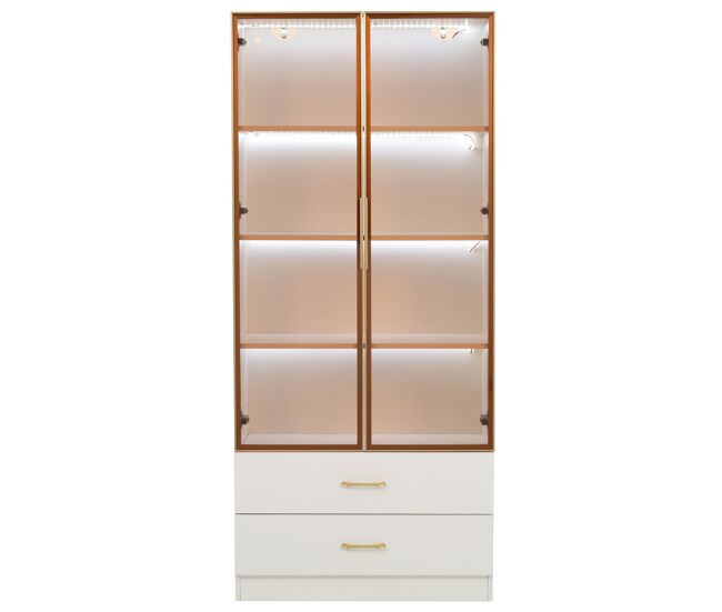 Armario baño 75 cm - con iluminación, 2 cajones grandes, 2 puertas, puerta de cristal - blanco