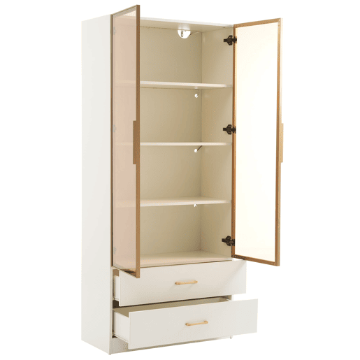 Armário de casa de banho 75 cm - com iluminação, 2 gavetas grandes, 2 portas, porta de vidro - branco