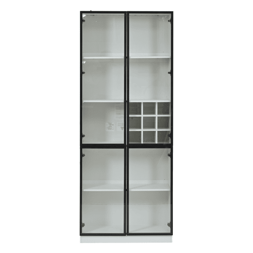 Vitrine 80x35x200 cm - Portas de vidro, LED, prateleiras e porta-garrafas - Branco