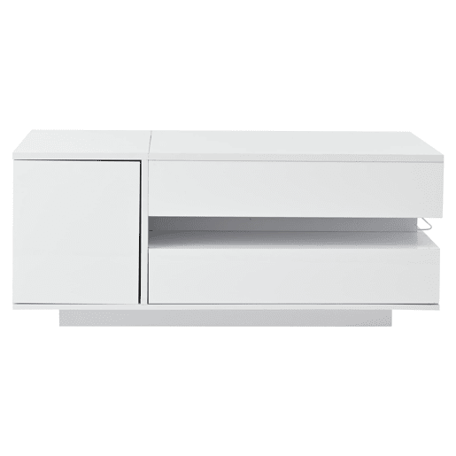 Mesa de centro elevável 95x50x40 cm - com LED, 1 gaveta, 1 armário, arrumação oculta - Branco