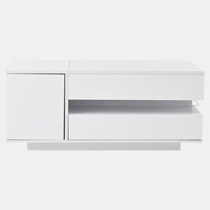 Mesa de centro elevável 95x50x40 cm - com LED, 1 gaveta, 1 armário, arrumação oculta - Branco