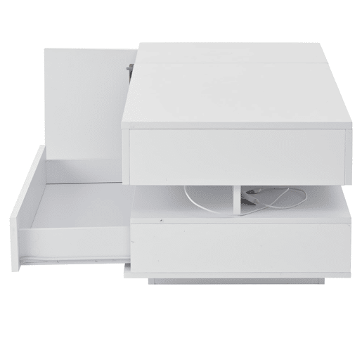 Mesa de centro elevável 95x50x40 cm - com LED, 1 gaveta, 1 armário, arrumação oculta - Branco
