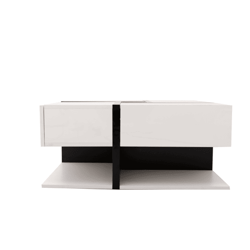 Mesa de centro 78x78x36 cm - alto brilho, 4 gavetas, design linear com combinação de cores e arrumação inferior