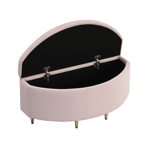 Banco estofado 90 x 40 x 42 cm - com arrumação, tampa de veludo, pernas de metal - Rosa