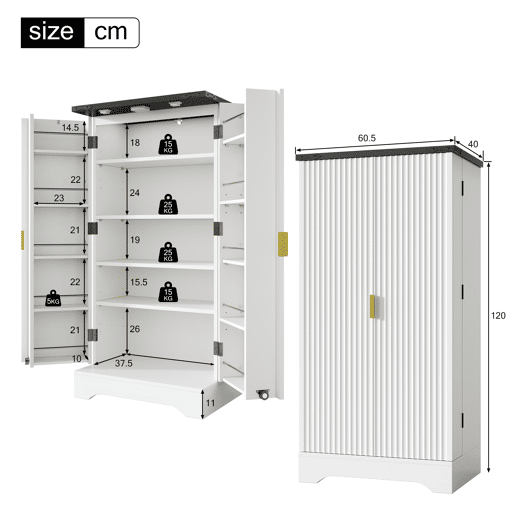 Aparador 120x60,5x40 cm - Com luz LED, prateleiras ajustáveis, design moderno - Branco