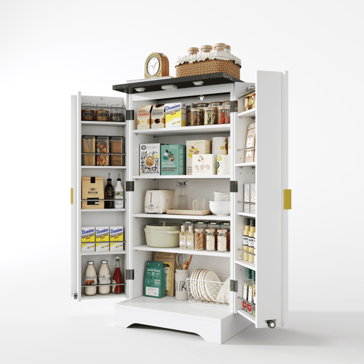 Aparador 120x60,5x40 cm - Com luz LED, prateleiras ajustáveis, design moderno - Branco